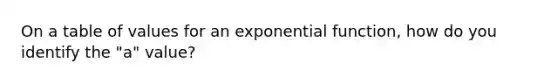 On a table of values for an exponential function, how do you identify the "a" value?