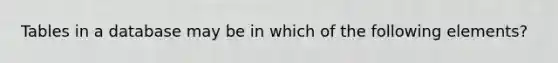 Tables in a database may be in which of the following elements?