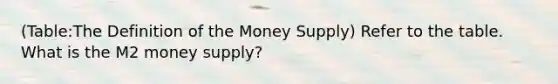 (Table:The Definition of the Money Supply) Refer to the table. What is the M2 money supply?