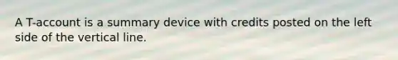 A​ T-account is a summary device with credits posted on the left side of the vertical line.