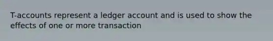 T-accounts represent a ledger account and is used to show the effects of one or more transaction