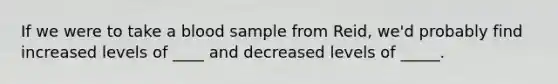 If we were to take a blood sample from Reid, we'd probably find increased levels of ____ and decreased levels of _____.