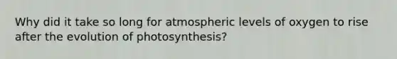 Why did it take so long for atmospheric levels of oxygen to rise after the evolution of photosynthesis?