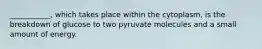 ___________, which takes place within the cytoplasm, is the breakdown of glucose to two pyruvate molecules and a small amount of energy.