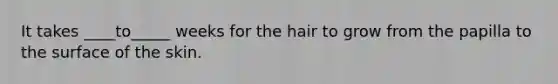 It takes ____to_____ weeks for the hair to grow from the papilla to the surface of the skin.