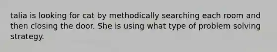 talia is looking for cat by methodically searching each room and then closing the door. She is using what type of problem solving strategy.