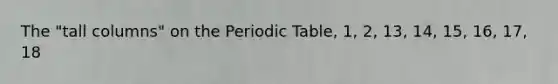 The "tall columns" on the Periodic Table, 1, 2, 13, 14, 15, 16, 17, 18