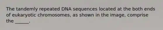 The tandemly repeated DNA sequences located at the both ends of eukaryotic chromosomes, as shown in the image, comprise the ______.