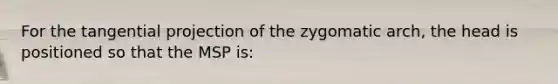 For the tangential projection of the zygomatic arch, the head is positioned so that the MSP is: