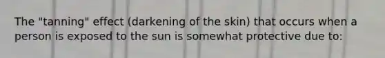 The "tanning" effect (darkening of the skin) that occurs when a person is exposed to the sun is somewhat protective due to: