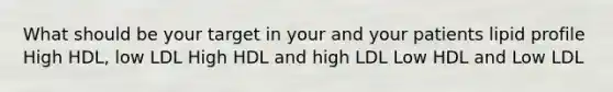 What should be your target in your and your patients lipid profile High HDL, low LDL High HDL and high LDL Low HDL and Low LDL