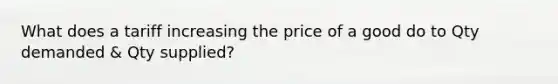 What does a tariff increasing the price of a good do to Qty demanded & Qty supplied?