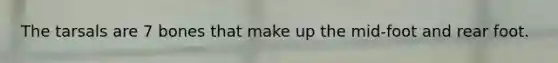 The tarsals are 7 bones that make up the mid-foot and rear foot.