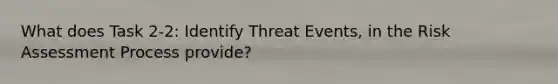 What does Task 2-2: Identify Threat Events, in the Risk Assessment Process provide?