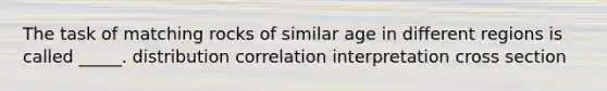 The task of matching rocks of similar age in different regions is called _____. distribution correlation interpretation cross section