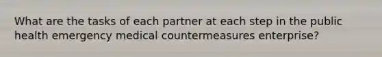 What are the tasks of each partner at each step in the public health emergency medical countermeasures enterprise?