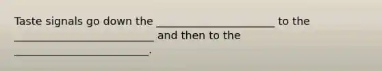 Taste signals go down the ______________________ to the __________________________ and then to the _________________________.