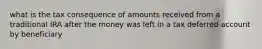 what is the tax consequence of amounts received from a traditional IRA after the money was left in a tax deferred account by beneficiary