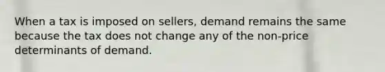 When a tax is imposed on sellers, demand remains the same because the tax does not change any of the non-price determinants of demand.