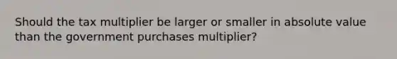 Should the tax multiplier be larger or smaller in absolute value than the government purchases multiplier?