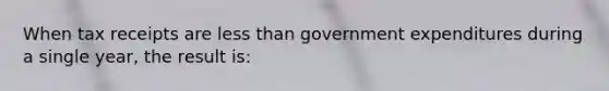 When tax receipts are less than government expenditures during a single year, the result is: