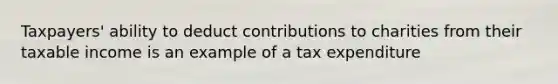 Taxpayers' ability to deduct contributions to charities from their taxable income is an example of a tax expenditure