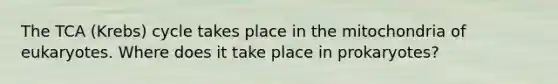 The TCA (Krebs) cycle takes place in the mitochondria of eukaryotes. Where does it take place in prokaryotes?