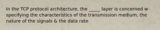 In the TCP protocol architecture, the _____ layer is concerned w specifying the characteristics of the transmission medium, the nature of the signals & the data rate