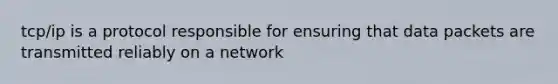 tcp/ip is a protocol responsible for ensuring that data packets are transmitted reliably on a network