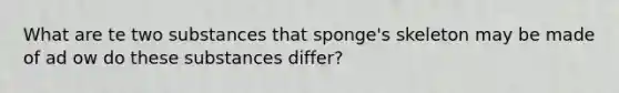 What are te two substances that sponge's skeleton may be made of ad ow do these substances differ?