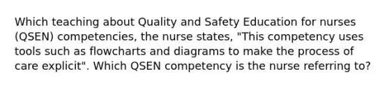 Which teaching about Quality and Safety Education for nurses (QSEN) competencies, the nurse states, "This competency uses tools such as flowcharts and diagrams to make the process of care explicit". Which QSEN competency is the nurse referring to?