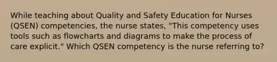 While teaching about Quality and Safety Education for Nurses (QSEN) competencies, the nurse states, "This competency uses tools such as flowcharts and diagrams to make the process of care explicit." Which QSEN competency is the nurse referring to?