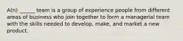 A(n) ______ team is a group of experience people from different areas of business who join together to form a managerial team with the skills needed to develop, make, and market a new product.