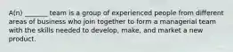 A(n) _______ team is a group of experienced people from different areas of business who join together to form a managerial team with the skills needed to develop, make, and market a new product.