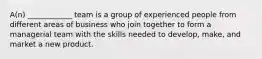 A(n) ____________ team is a group of experienced people from different areas of business who join together to form a managerial team with the skills needed to develop, make, and market a new product.