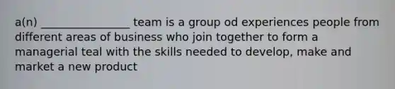 a(n) ________________ team is a group od experiences people from different areas of business who join together to form a managerial teal with the skills needed to develop, make and market a new product