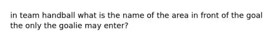 in team handball what is the name of the area in front of the goal the only the goalie may enter?