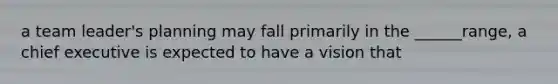 a team leader's planning may fall primarily in the ______range, a chief executive is expected to have a vision that