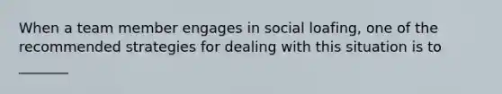 When a team member engages in social loafing, one of the recommended strategies for dealing with this situation is to _______