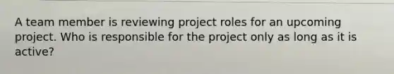 A team member is reviewing project roles for an upcoming project. Who is responsible for the project only as long as it is active?