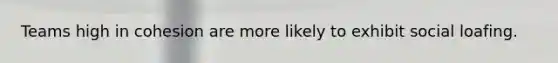 Teams high in cohesion are more likely to exhibit <a href='https://www.questionai.com/knowledge/kqrkDDhfTa-social-loafing' class='anchor-knowledge'>social loafing</a>.