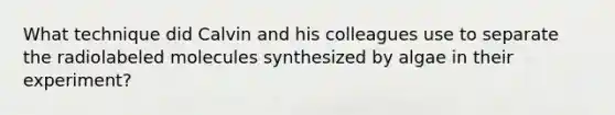 What technique did Calvin and his colleagues use to separate the radiolabeled molecules synthesized by algae in their experiment?