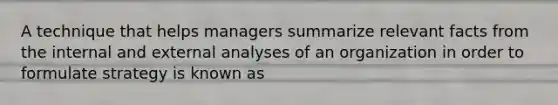 A technique that helps managers summarize relevant facts from the internal and external analyses of an organization in order to formulate strategy is known as