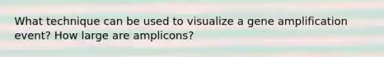 What technique can be used to visualize a gene amplification event? How large are amplicons?