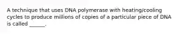 A technique that uses DNA polymerase with heating/cooling cycles to produce millions of copies of a particular piece of DNA is called ______.