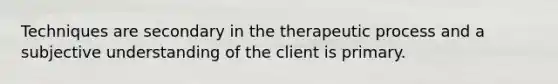 Techniques are secondary in the therapeutic process and a subjective understanding of the client is primary.