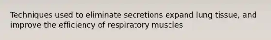 Techniques used to eliminate secretions expand lung tissue, and improve the efficiency of respiratory muscles