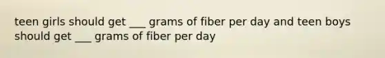 teen girls should get ___ grams of fiber per day and teen boys should get ___ grams of fiber per day