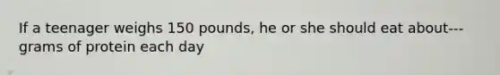 If a teenager weighs 150 pounds, he or she should eat about---grams of protein each day