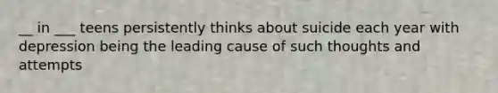 __ in ___ teens persistently thinks about suicide each year with depression being the leading cause of such thoughts and attempts